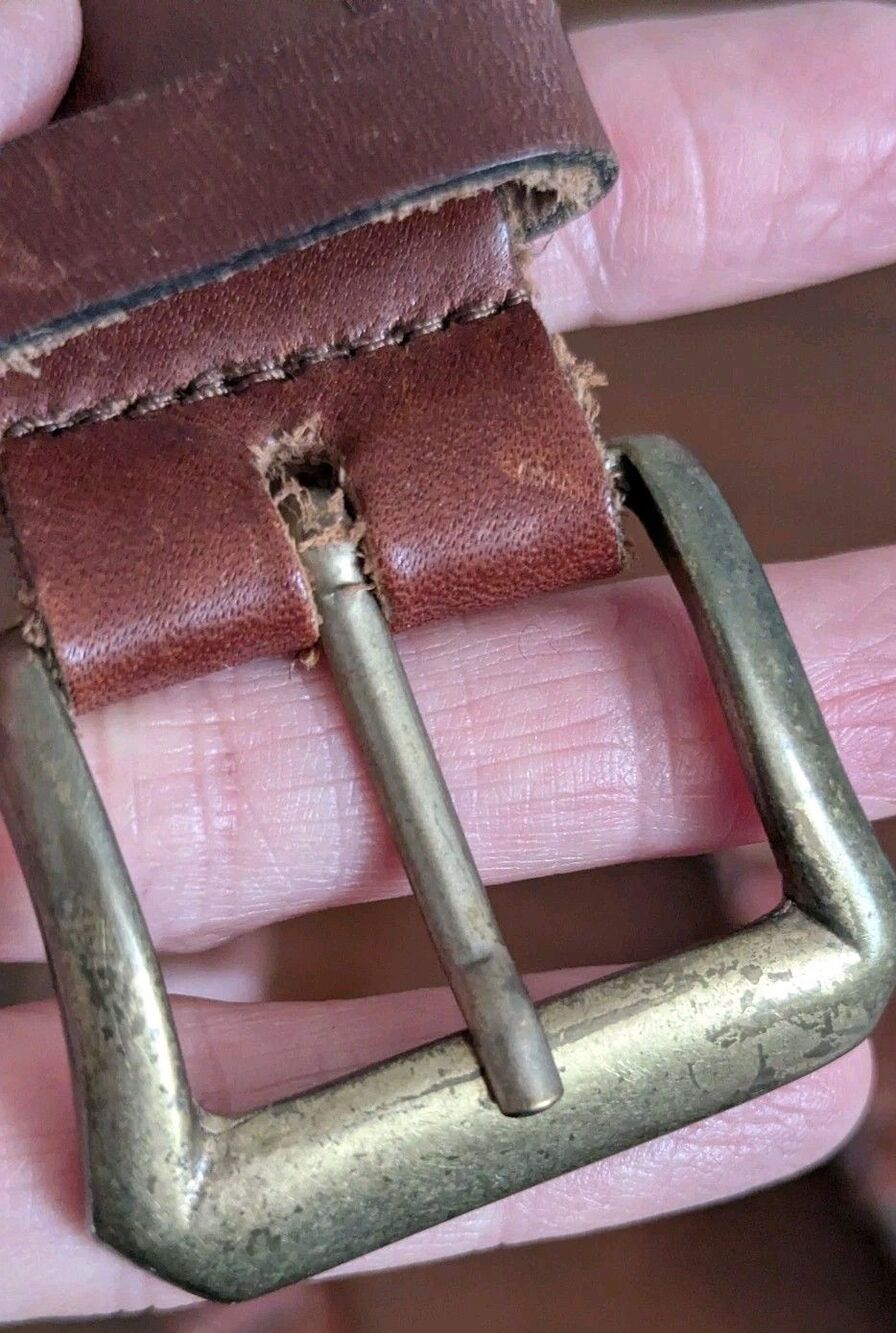 Vtg 90s Braided Ladder Box Woven Leather Belt Brown Brass Buckle Preppy Classic - Picture 9 of 10
